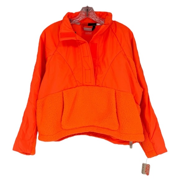 Free People Orange Sherpa Packable Oversized Softshell Winter Puffer Coat XS NWT - Picture 1 of 11